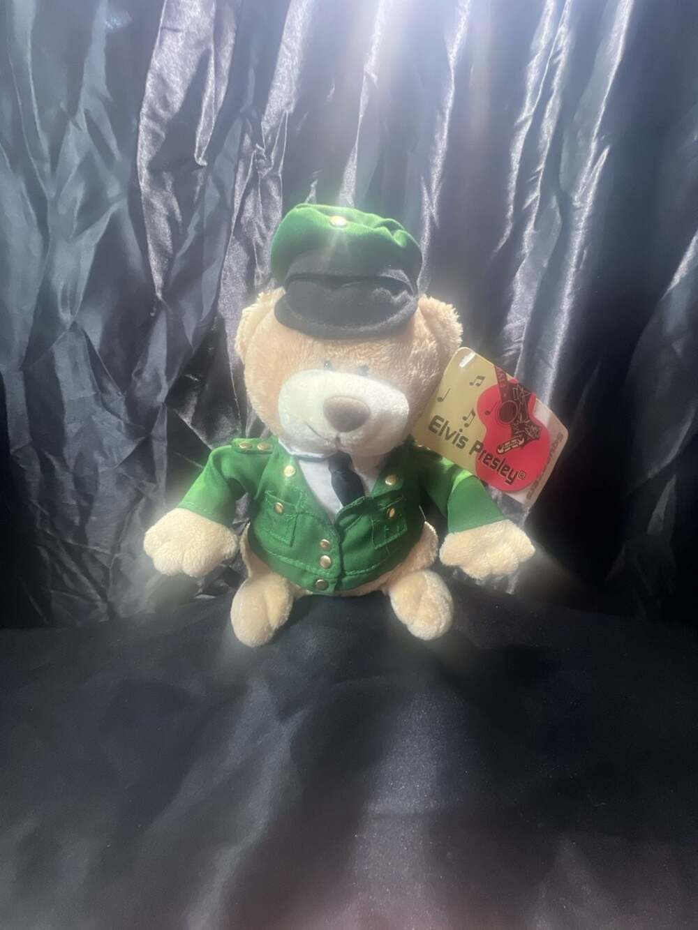 Elvis Presley Squeezers Singing Teddy Bear in Green Army Outfit